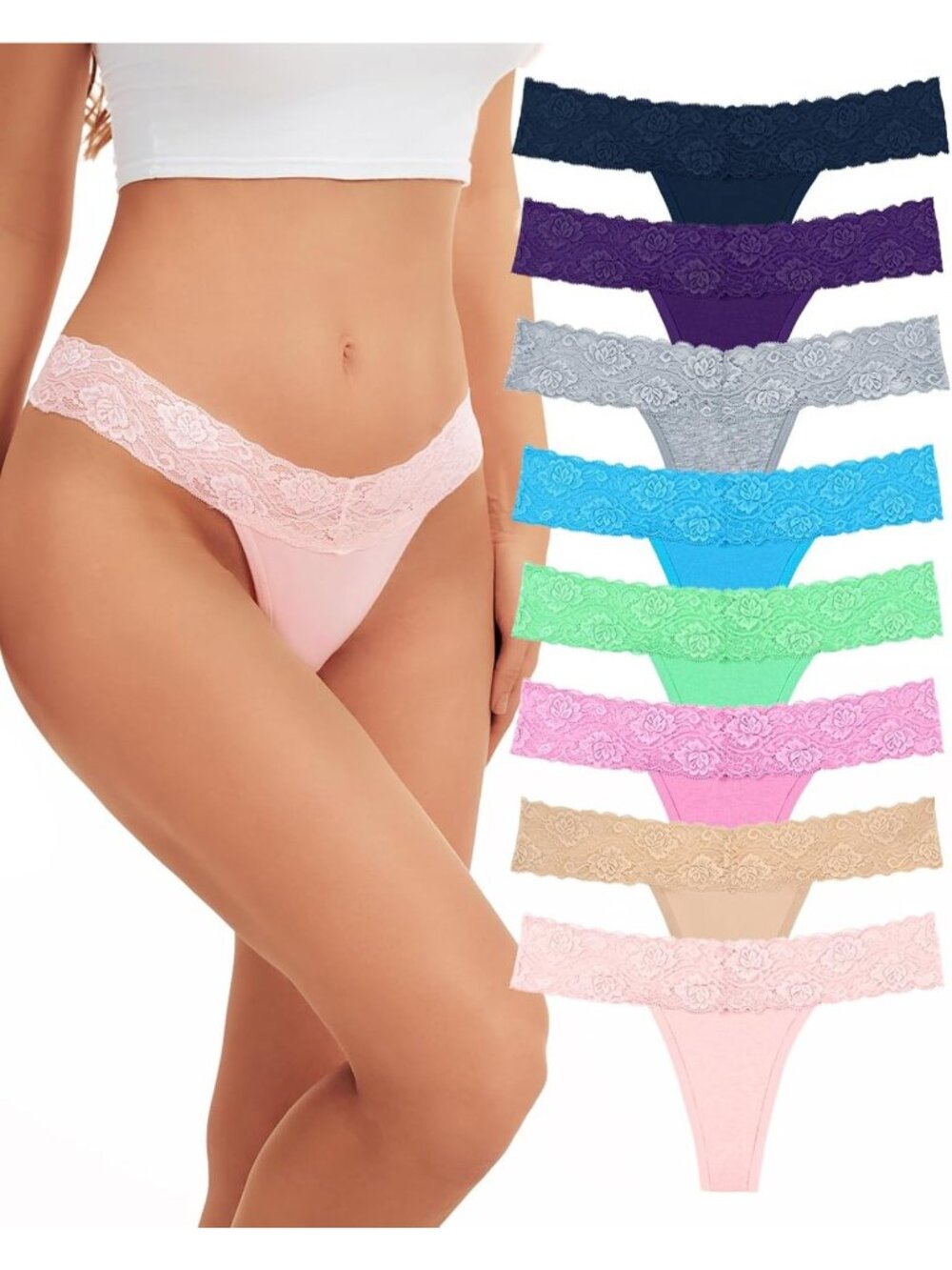 Lace No Show Cotton Thongs for Women, Sexy Underwear, Comfortable Fit